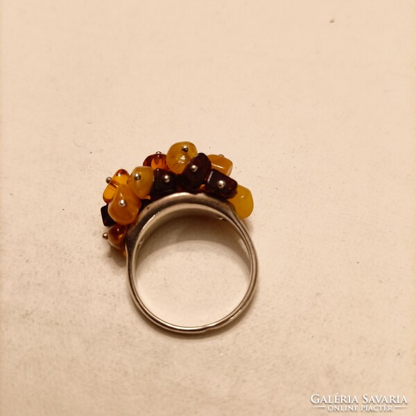 Amber silver ring