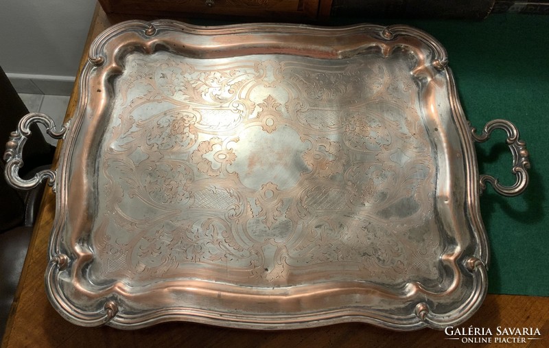 Antique silver-plated copper tray
