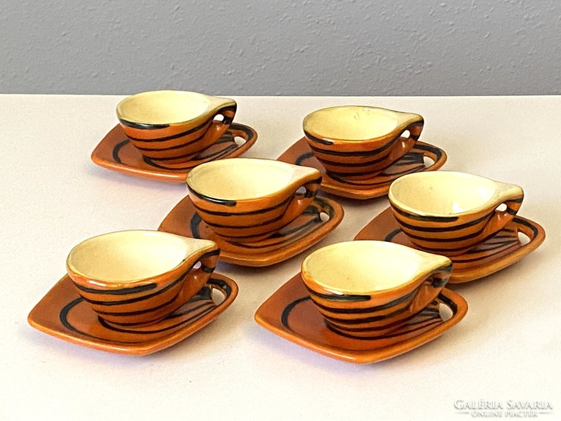 Orange colored lake head ceramic mocha coffee set for 6 people with painted base and cup