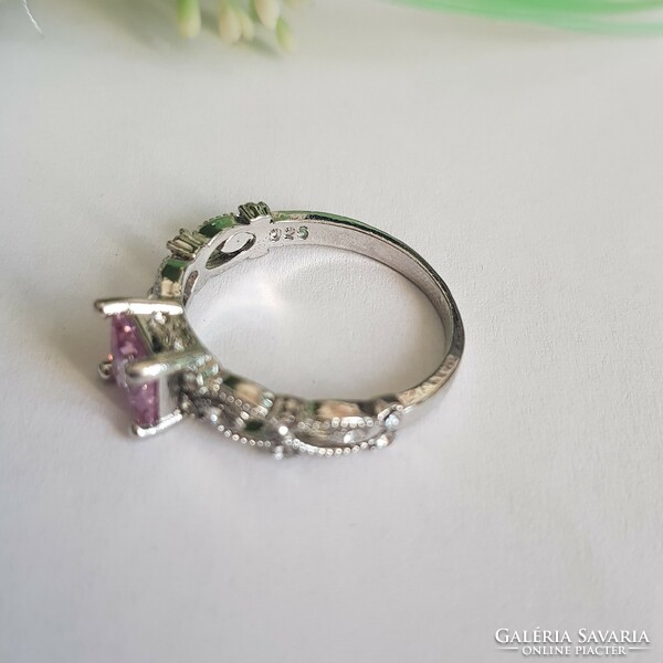 New Pink Crystal Rhinestone 925 Sterling Silver Ring - US Sizes 9 and 9.5