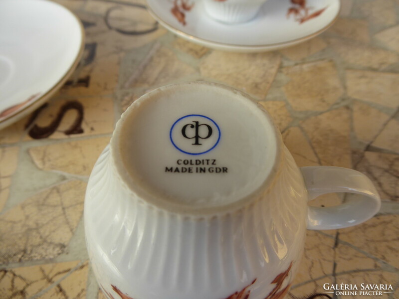 Colditz GDR német porcelán, 6 személyes kávéskészlet, sérült állapotban