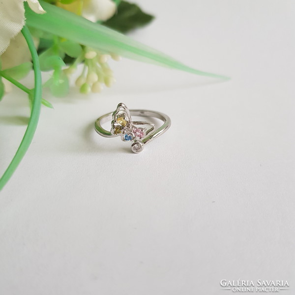 New adjustable size ring with rhinestones and butterfly decoration