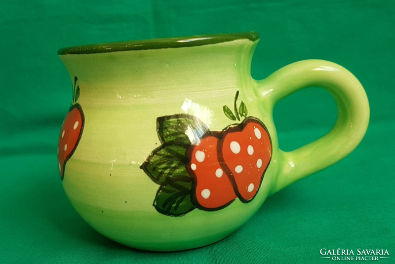 Small strawberry and cream ceramic cup, folk motif mug, cup