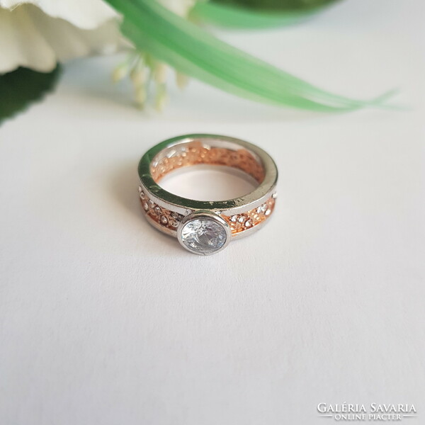 New peach-silver ring with rhinestones - usa 7 / eu 53-54 – 17.5mm