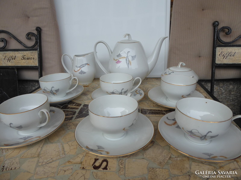 Puls' csehszlovák porcelán 6 személyes teáskészlet, sérült állapotban