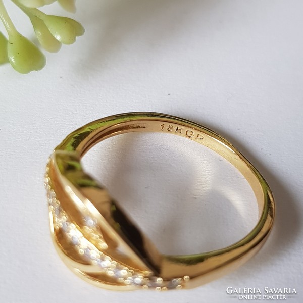 New gold-plated ring with rhinestones - usa 6.5 / eu 53 / ø17mm