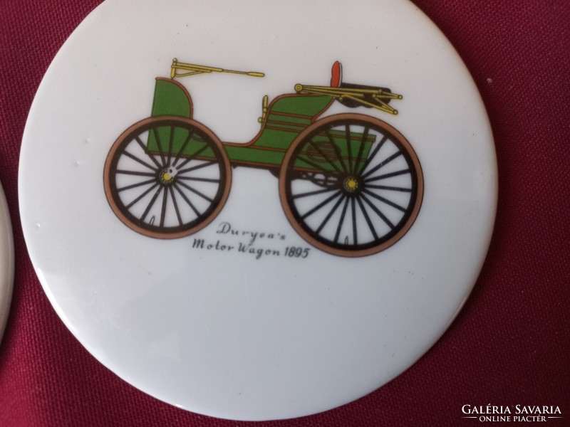 Porcelain cup coaster with vintage cars