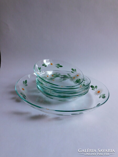 Salgótarján vintage glass compote/dessert set with daisy decor