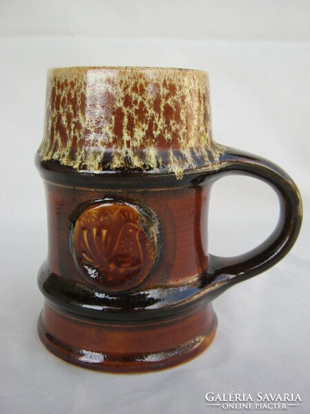Old Zsolnay glazed ceramic pitcher beer mug with bird