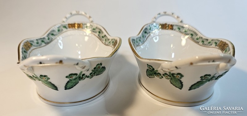 Herend, green appony patterned plates with handles