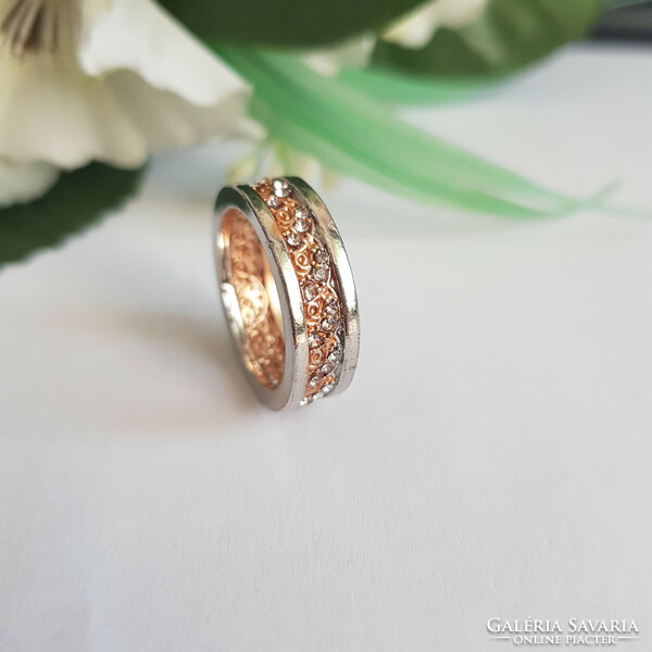 New peach-silver ring with rhinestones - usa 7 / eu 54 – 17.5mm