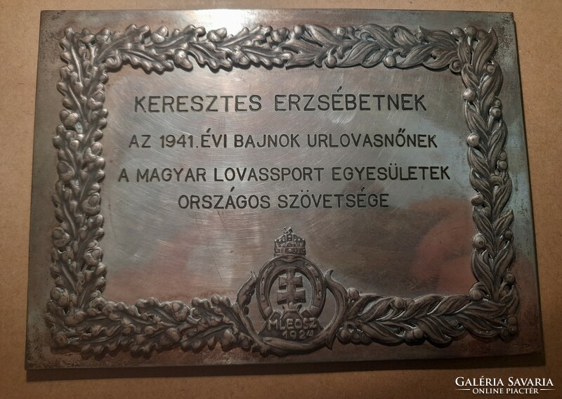 MLEOSZ Lovas bajnok 1924-1941 .160x120mm 132g . Ag Ezüst .Olvass !