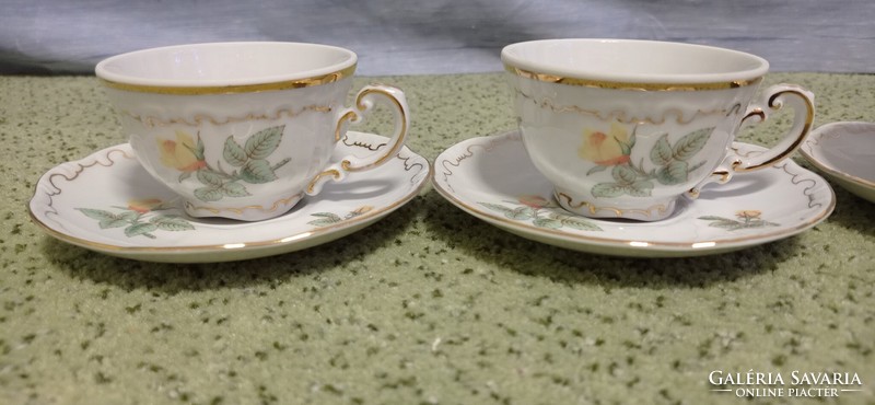 Yellow rosy, Zsolnay, feathered, showcase, coffee cup with coasters