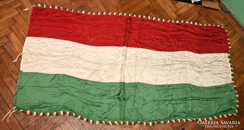 Old, large Hungarian flag, flag - satin, silk, fringed
