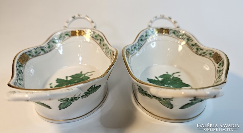 Herend, green appony patterned plates with handles