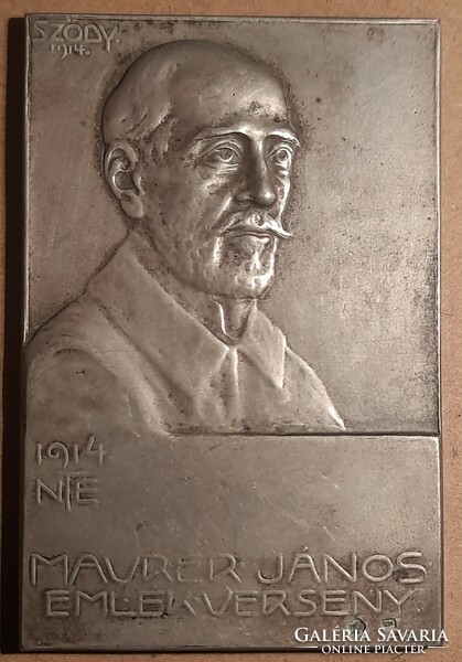 János Maurer memorial competition 1914 nte plaque. 70X47mm 105.9g. Ag silver. Read!