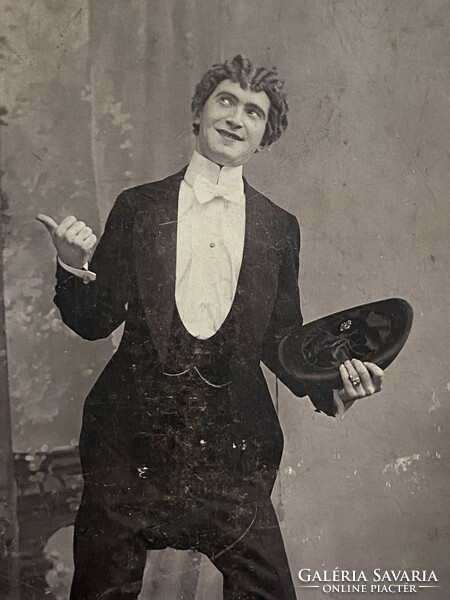 Antique theater photo actor male cabinet portrait Salgó Sándor Üllői út Józsefváros