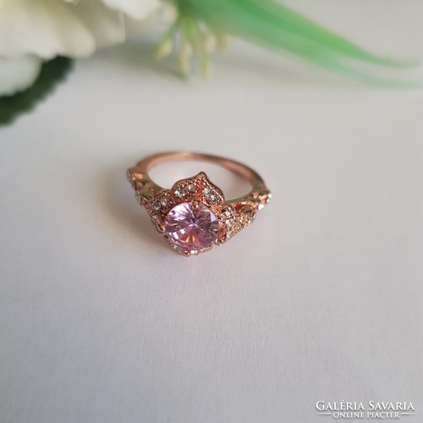 Brand New 925 Sterling Silver Ring With Pink Crystal Rhinestone Rosegold - US Sizes 6 and 8