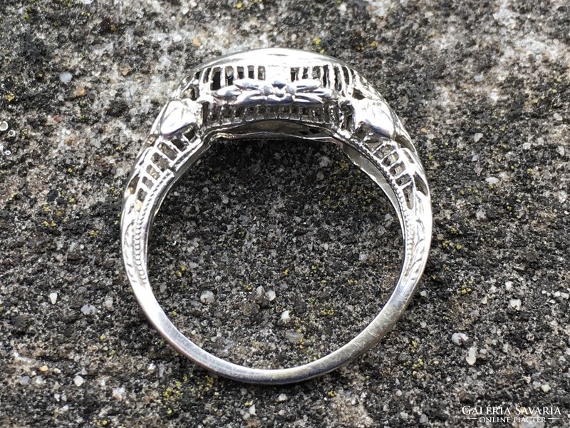 18K Art deco antik fehérarany gyémántos gyűrű