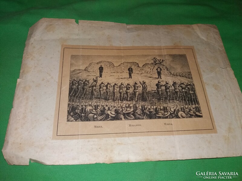 Antik 19. sz.rézkarc könyv litográfia : Mejia Miramon és I.MIKSA császár kivégzése a képek szerint