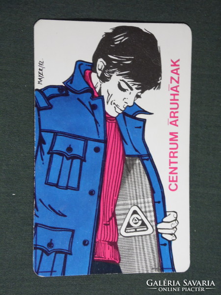 Kártyanaptár, Centrum áruházak, grafikai rajzos, ruházat,divat, férfi modell,1973,   (5)