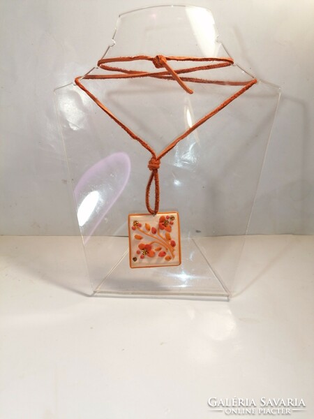 Orange artisan plasticine pendant (1062)