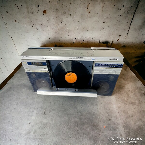 Retro sharp boombox, double-sided vinyl player, radio tape recorder