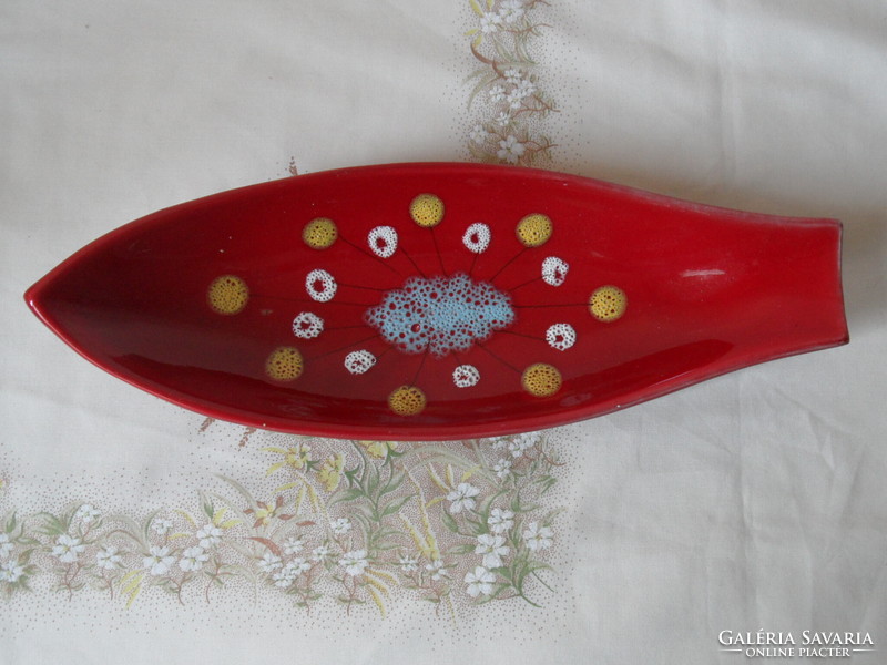 Piros hal alakú porcelán tál, asztalközép ( Olasz )