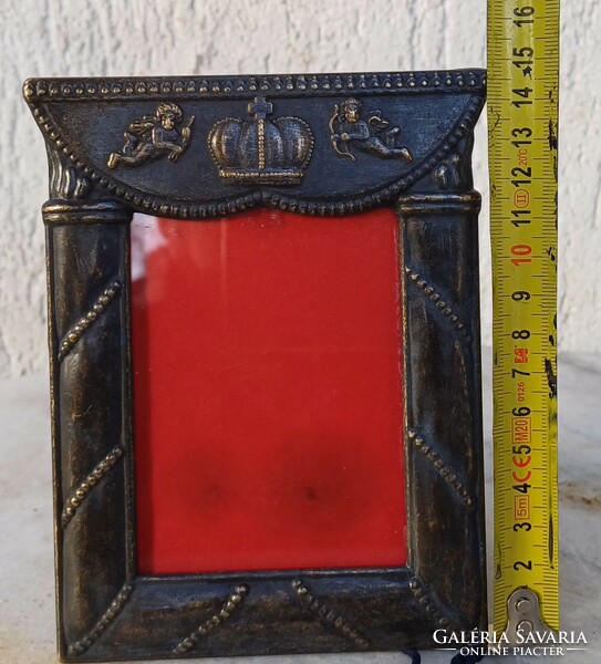 Beautiful table photo frame, mirror frame made of copper, decorative crown.