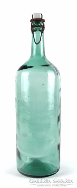 1M283 Régi pikkelyes zöld csatos üveg palack 34.5 cm