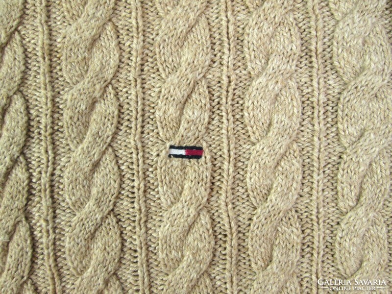 Original tommy hilfiger (l) elegant men's beige twisted pattern sweater