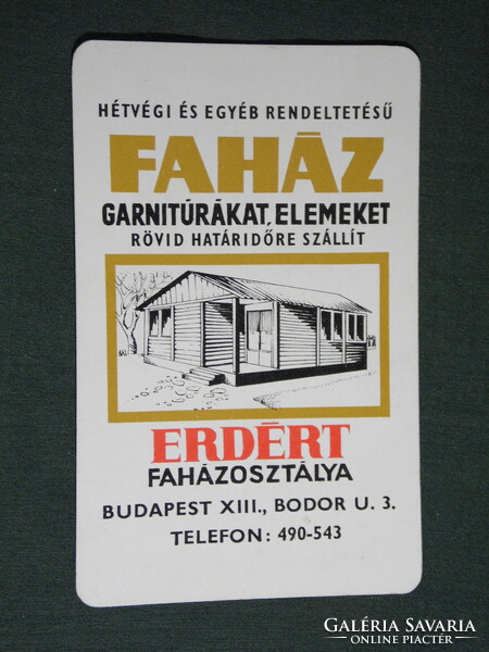 Kártyanaptár,Erdért faipari feldolgozó vállalat, Budapest,grafikai rajzos,faházak,1973,   (5)