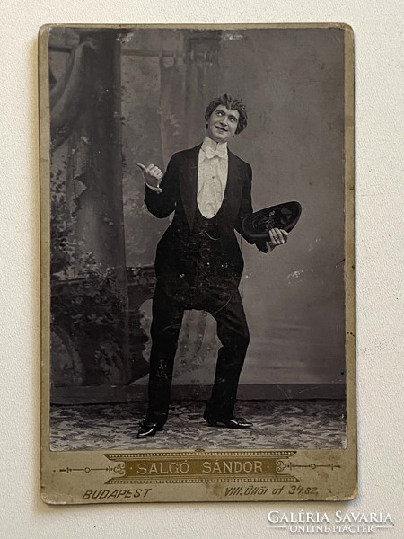 Antique theater photo actor male cabinet portrait Salgó Sándor Üllői út Józsefváros