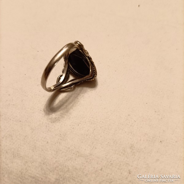 Old silver ring with black onyx stones