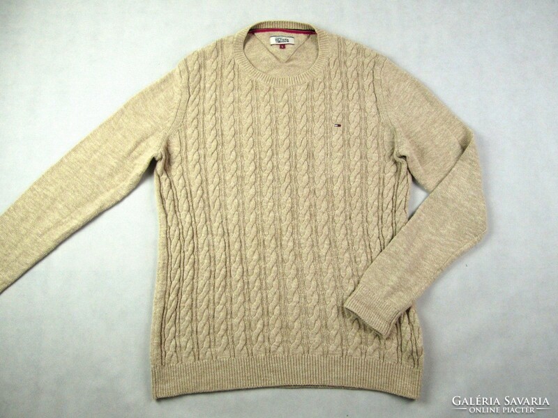 Original tommy hilfiger (l) elegant men's beige twisted pattern sweater