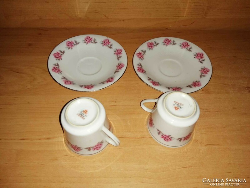 Pair of rose-patterned porcelain coffee cups (14/k)