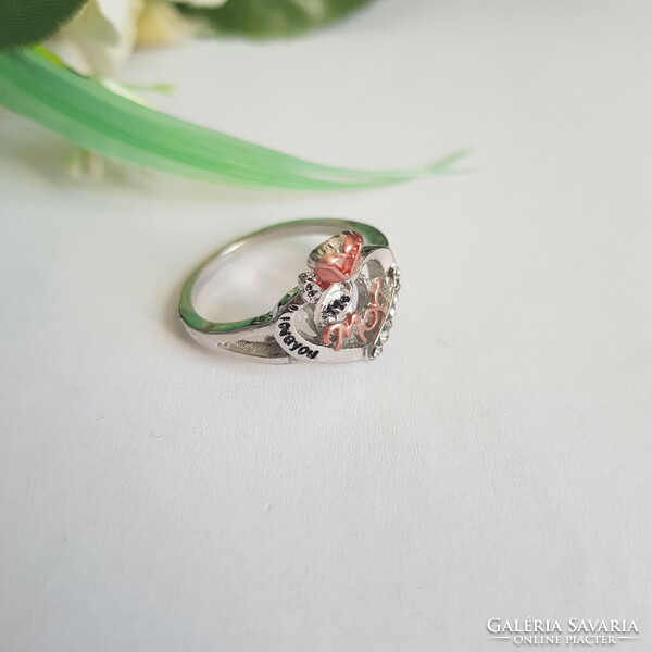 New ring with rhinestones, decorated with hearts and roses, with inscription mom - usa 10 / eu 62 – 20mm