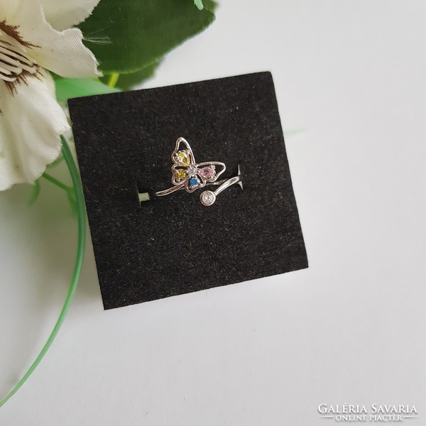 New adjustable size ring with rhinestones and butterfly decoration