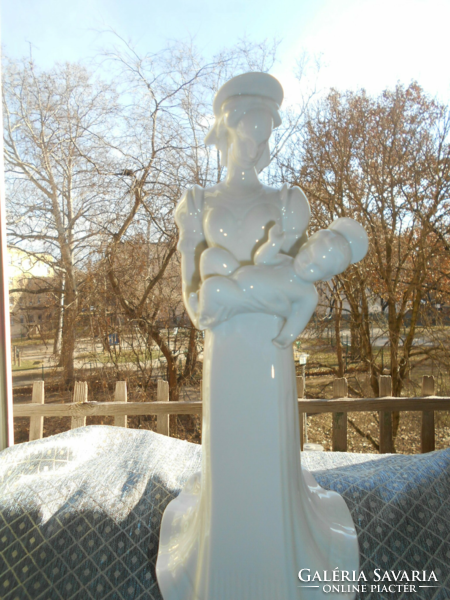 Herend large (36 cm) Matyó Madonna figurine. - White porcelain
