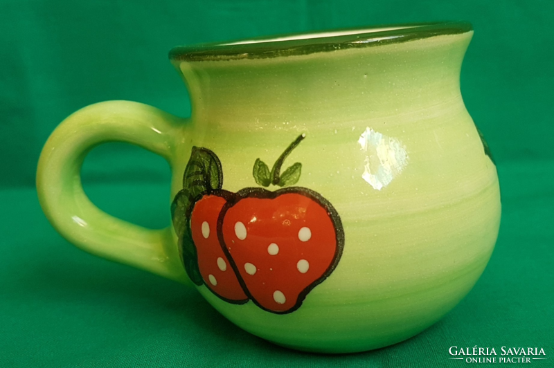 Small strawberry and cream ceramic cup, folk motif mug, cup