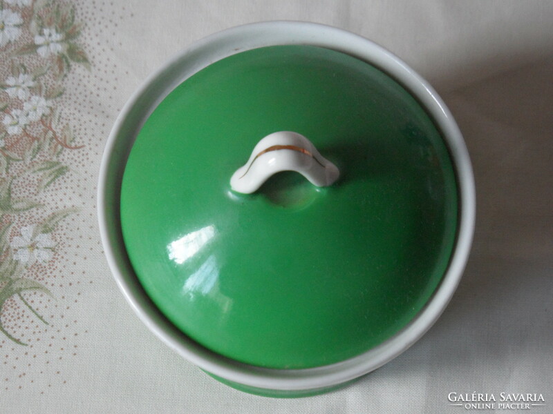 Hollóháza green porcelain sugar bowl