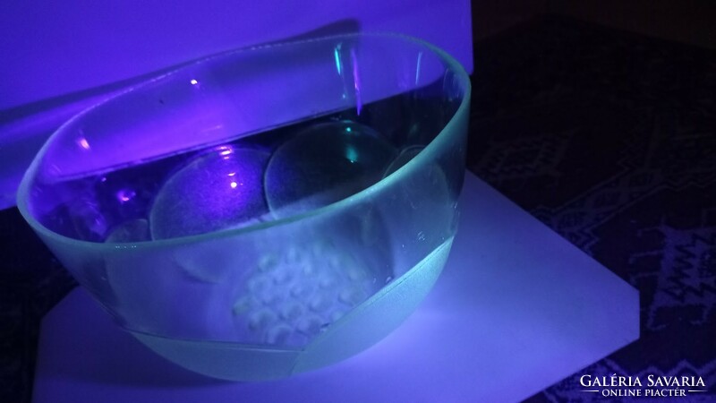 Vintage large deep glass bowl, decorative, phosphorescent glass bowl