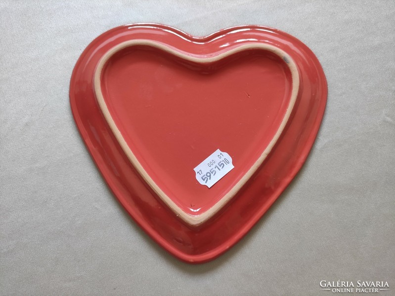 Szív alakú halvány piros mázas kínáló kerámia tálka  Valentin napra Új!