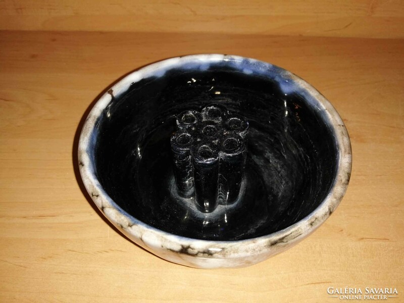 Retro Hódmezővásárhelyi kerámia ikebana váza - átm. 14 cm (3p)