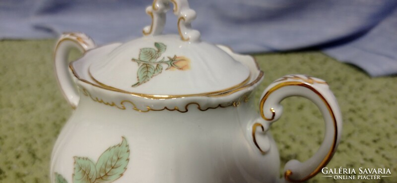 Yellow rosy, wonderful, gold feathered, Zsolnay sugar bowl. Coffee set.