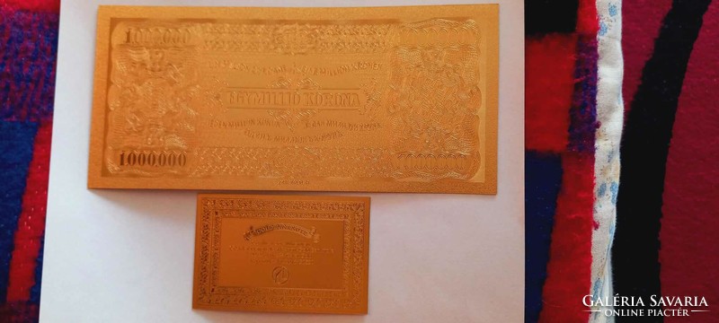 One million crowns - gold-plated, plastic fantasy banknote. HUF 800.