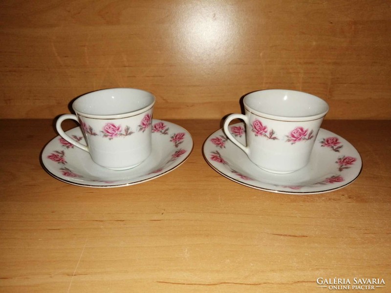 Pair of rose-patterned porcelain coffee cups (14/k)