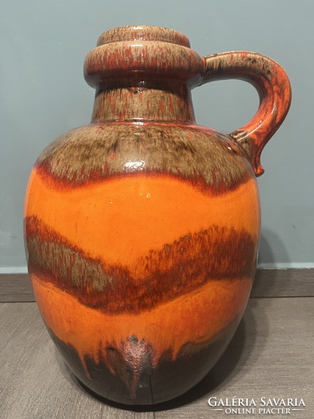 Ritka 48 cm magas XXL Fat Lava 1970-es évek Scheurich kerámia váza , hibátlan , gyönyörű narancssárg