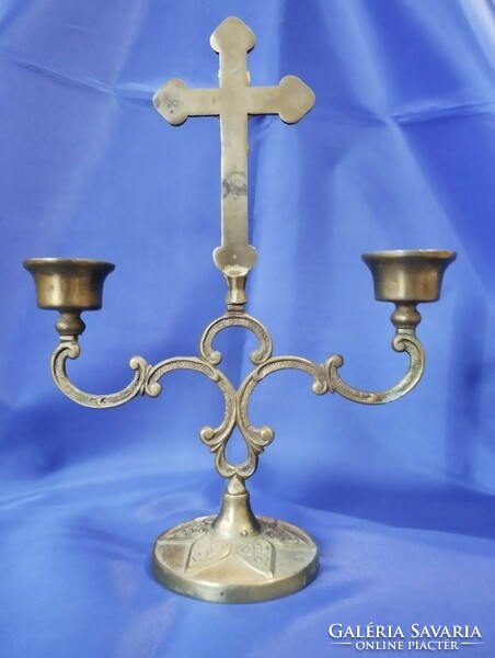 Antique copper cross with candle holder