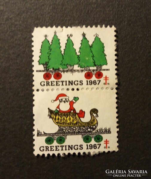 Bélyeg jótékonysági USA 1967 Karácsonyi üdvözlet Greetings Christmas 1 pár sor